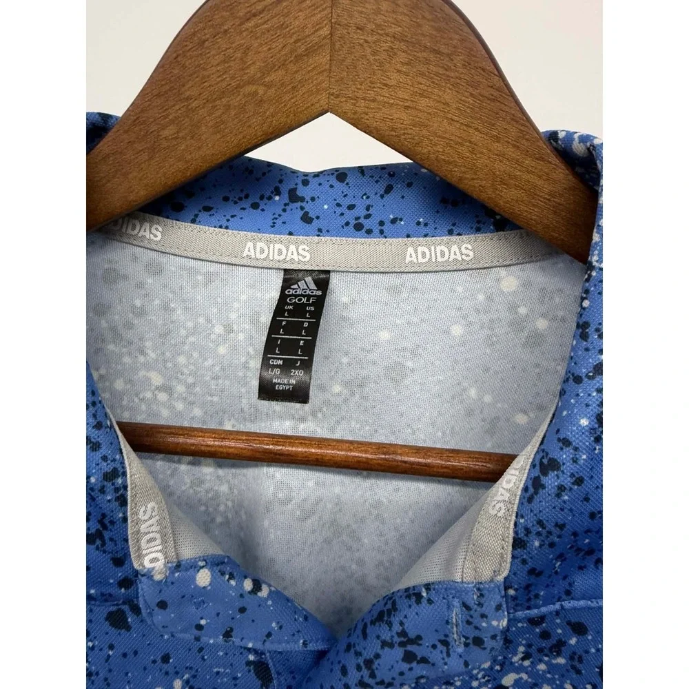 Men's Adidas Golf Collared‎ Shirt Blue Paint Splattered Size L